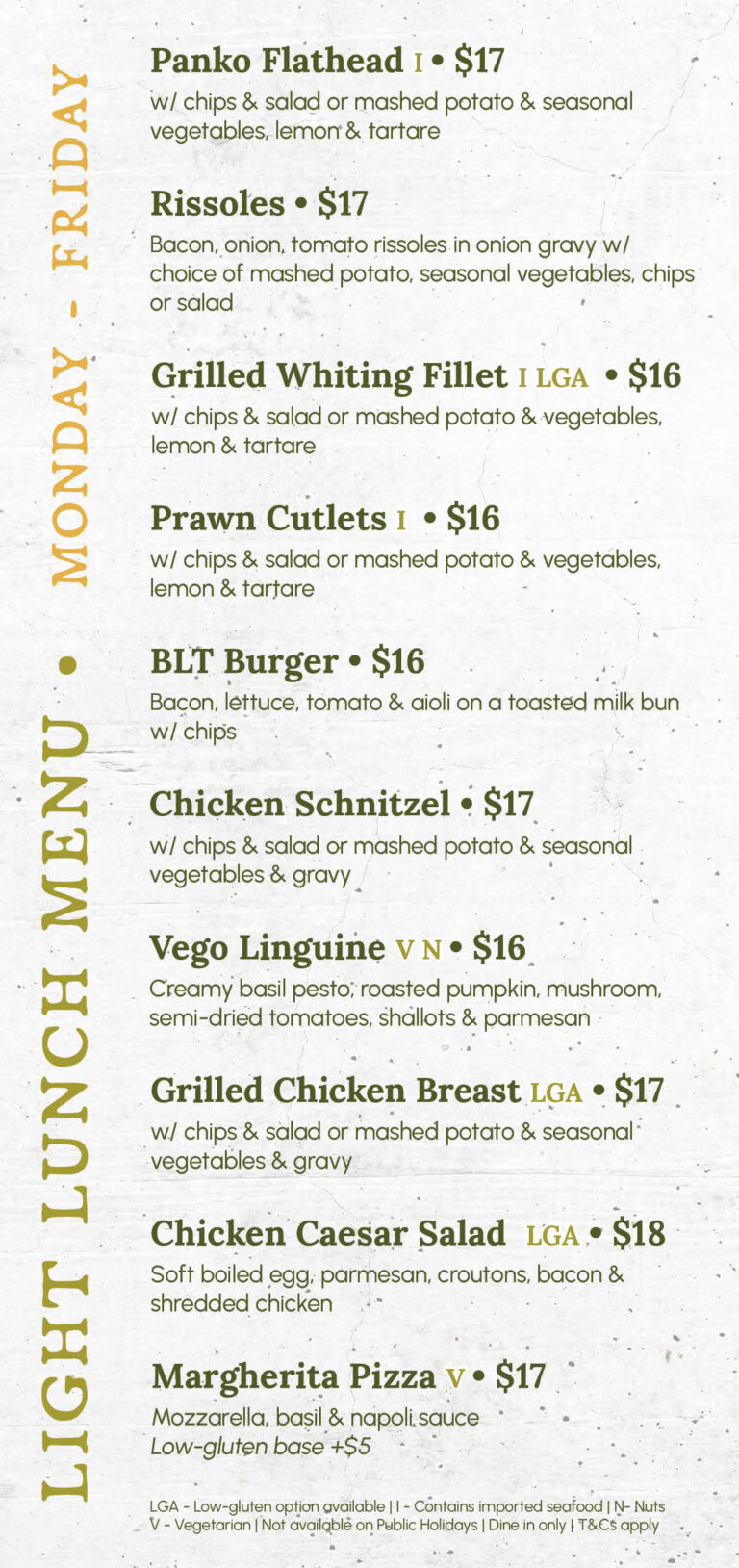 Light lunch specials The Orchards